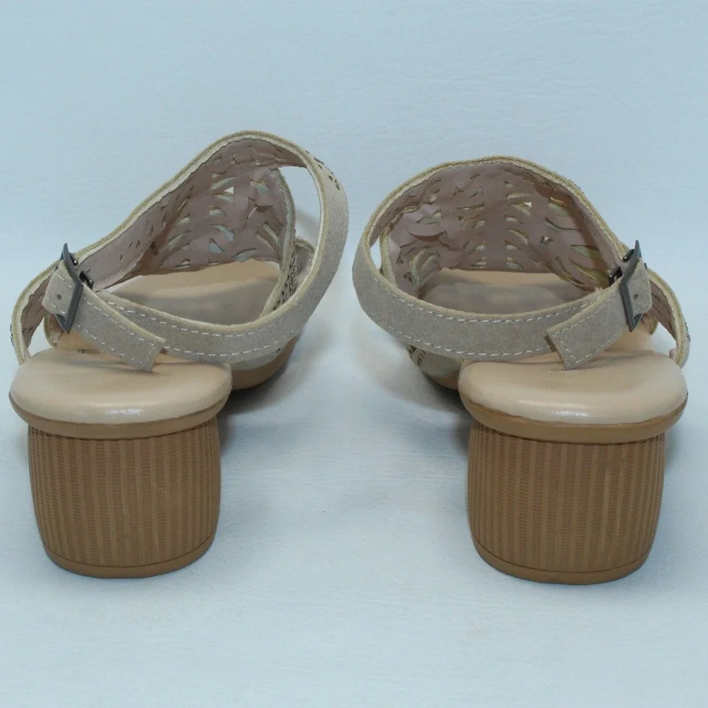 Cove Tan Laser Cut Rhinestone Block Heel Slingback Sandals Women's‎ Size 9 / 40